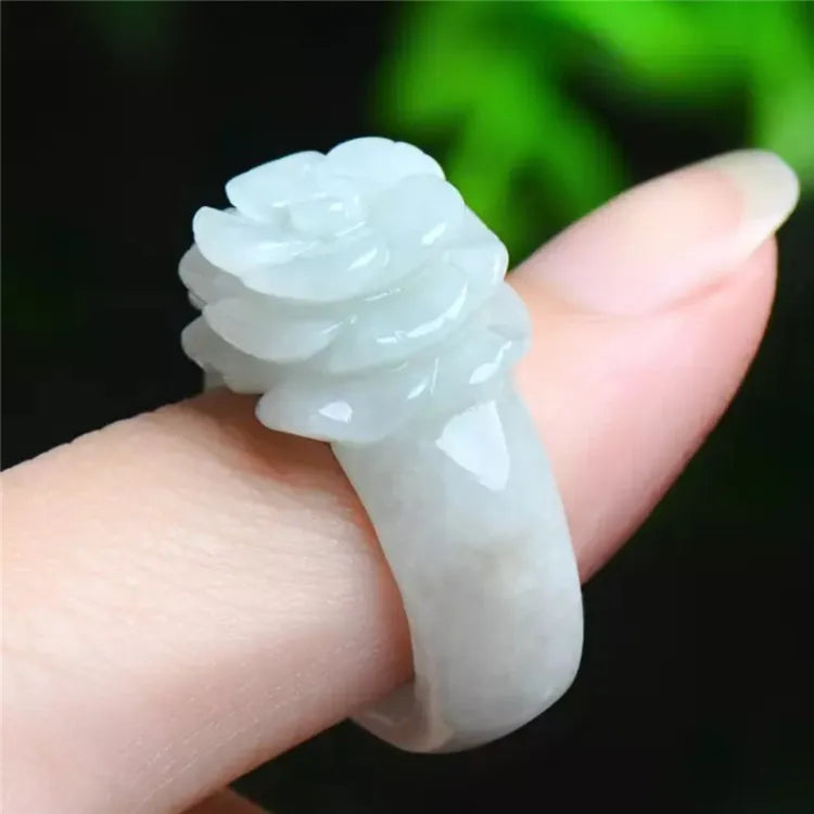 Grade A Myanmar Jadeite Ice Floating Flower Jade Ring Men Women Fine Jewelry Accessories Genuine Burma Jades Stone Band Rings