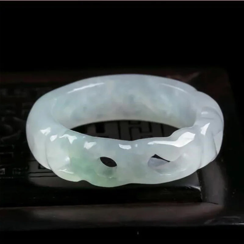 Grade A Myanmar Jadeite Ice Floating Flower Jade Ring Men Women Fine Jewelry Accessories Genuine Burma Jades Stone Band Rings