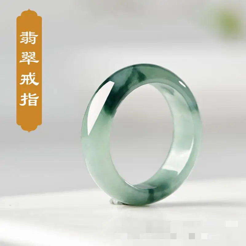 Grade A Myanmar Jadeite Ice Floating Flower Jade Ring Men Women Fine Jewelry Accessories Genuine Burma Jades Stone Band Rings