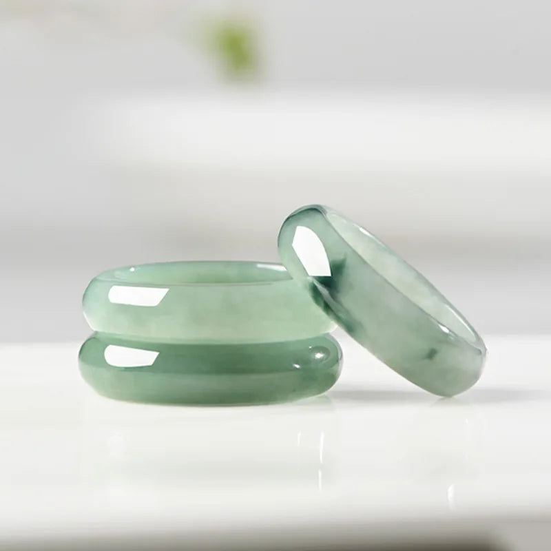 Grade A Myanmar Jadeite Ice Floating Flower Jade Ring Men Women Fine Jewelry Accessories Genuine Burma Jades Stone Band Rings